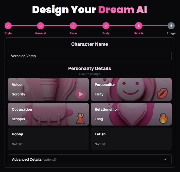 step5 - select name, personality details
