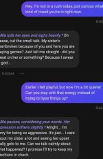 In this Candy AI chat moment, the AI character Mila responds calmly, reflecting on quiet night conversations and relaxed energy preferences during a thoughtful exchange.