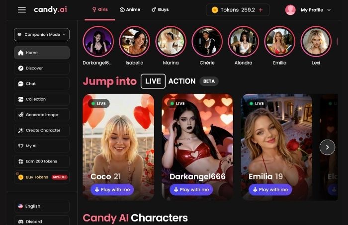 candy ai homepage screenshot