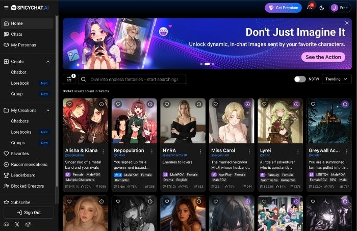 spicychat homepage screenshot