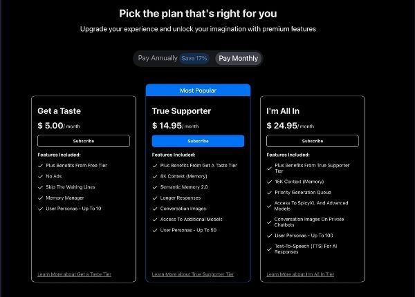 spicychat subscription pricing
