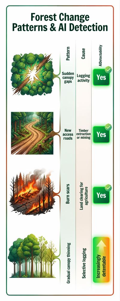 Infographic on Forest Change Patterns & AI Detection